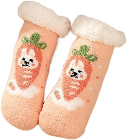 Royal Hong Beauty Cute & Cozy Kids Girls Women Slipper Socks, Winter Warm Fuzzy Christmas Socks Stockings for Women, Fleece Lined Slipper Socks with Grippers Non Skid--Snowman-Orange--One Size in Kuwait