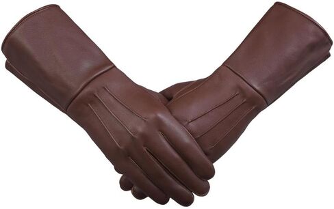 Leather Gauntlet Gloves Long Arm Cuff (Brown, Large) in Kuwait