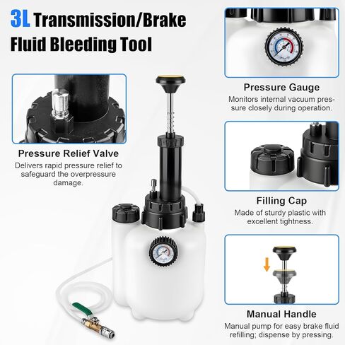مجموعة مضخة نقل سائل ناقل الحركة، نظام إعادة تعبئة يدوي 3 لتر مع مقياس الضغط - 8 قطع محولات ATF، حشو سوائل السيارات الاحترافية الممتازة وأداة تغيير الزيت لخدمة ناقل الحركة in Kuwait