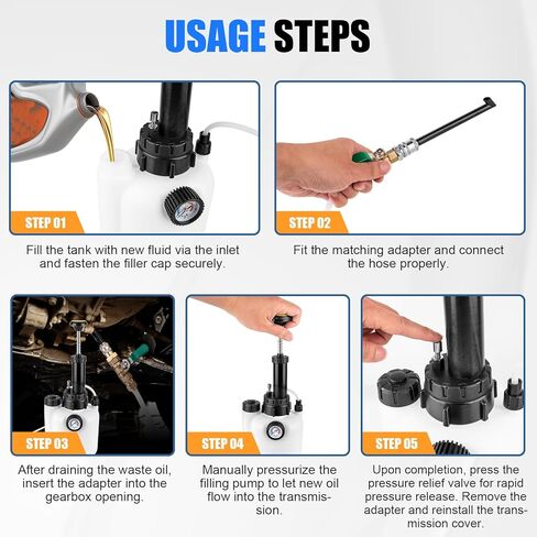 مجموعة مضخة نقل سائل ناقل الحركة، نظام إعادة تعبئة يدوي 3 لتر مع مقياس الضغط - 8 قطع محولات ATF، حشو سوائل السيارات الاحترافية الممتازة وأداة تغيير الزيت لخدمة ناقل الحركة in Kuwait