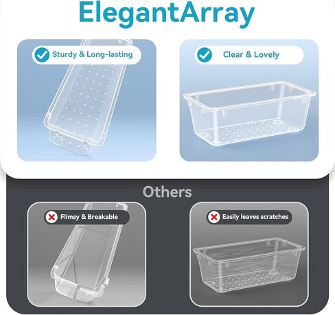 12 PCS Drawer Organizer Set, 4 Sizes Tool Storage Trays, Clear Plastic Makeup Vanity Organizer and Storage Bins for Makeup, Stationeries, Multiple Gadgets for Bathroom, Office, Bedroom in Kuwait