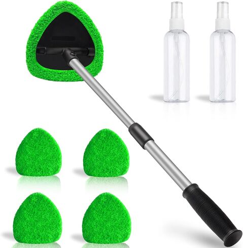 25.5" Windshield Cleaner Tool, Longer & Strong Absorbent Car Window Cleaner with 5 pcs Washable Pads and 2 pcs Spray Bottles for Car and Home Window, Gray in Saudi Arabia