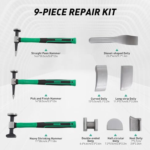 CNCEST 9 قطع مطرقة جسم السيارة ومجموعة دوللي، أداة إصلاح الحاجز أداة إزالة الانبعاجات أداة إزالة الانبعاجات مع مطرقة ودوللي، تشكيل صفائح السيارة المعدنية أداة إصلاح جسم السيارة المتحركة مجموعة المطرقة دوللي in Kuwait