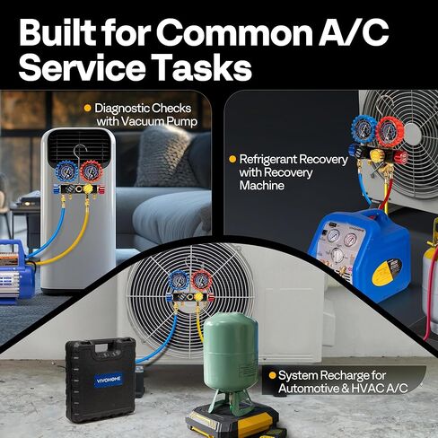 VIVOHOME HVAC مجموعة قياس متعددة لمبرد R410a R454B R32 R22، 4 مقاييس تيار متردد منزلية سكنية بصمام مع خراطيم 5 أقدام لشحن الفريون والإخلاء in Saudi Arabia