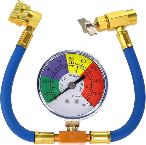 طقم خرطوم شحن مبرد مكيف الهواء R134A، خرطوم إعادة شحن مبرد تكييف الهواء 600-3000 رطل لكل بوصة مربعة مع مقياس ضغط منخفض، يمكن صنبور قياس شحن مكيف الهواء التلقائي 1/2 بوصة، مناسب عالمي (14.96 بوصة) in Kuwait