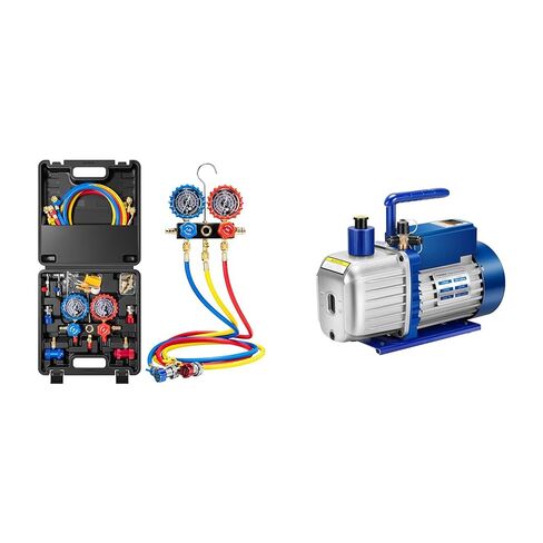 VIVOHOME HVAC Manifold Gauge Set for R134a R1234yf R454B R410a R32 with 5ft Hoses Quick Couplers and Can Taps and 110V 1/4 HP 3.5 CFM Single Stage Rotary Vane Air Vacuum Pump with Oil Bottle in Saudi Arabia