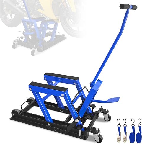 1500 LBS Hydraulic Motorcycle Lift Jack, Heavy Duty Steel Motorcycle Scissor Lift with Wheels and Handle, Foot-Operated Hoist ATV Lift Stand with 2 Ratchet Belts, Red in Saudi Arabia