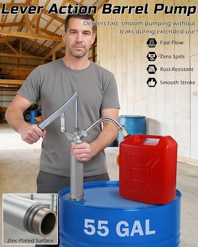 55 Gallon Drum Pump, All-Aluminum Lever-Action Barrel Pump, Fuel Transfer Barrel Pump for Diesel, Kerosene, Hydraulic Fluid, Rotary Siphon Oil Pump for Machinery Use, Fits 5–55 Gallon Drums in Saudi Arabia