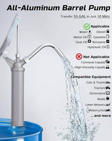 55 Gallon Drum Pump, All-Aluminum Lever-Action Barrel Pump, Fuel Transfer Barrel Pump for Diesel, Kerosene, Hydraulic Fluid, Rotary Siphon Oil Pump for Machinery Use, Fits 5–55 Gallon Drums in Saudi Arabia