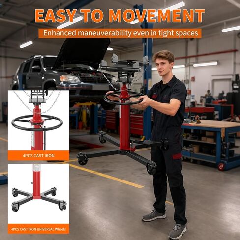 Transmission Jack,1320 LB Capacity,34"-68" Lifting Range, 2-Stage Hydraulic Telescopic Jack with Foot Pedal, 360° Swivel Wheels, Heavy-Duty for Auto Repair, Maintenance, Blue 31.9 * 25.6 Inch in Kuwait