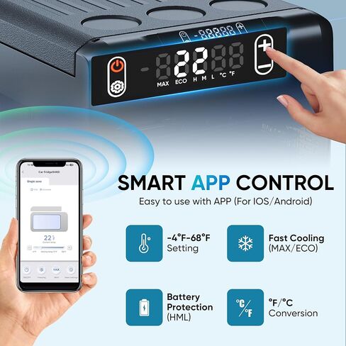 ثلاجة 12 فولت - فريزر محمول 27 كيو تي (25 لتر)، مبرد كهربائي للسيارة والشاحنات والمركبات الترفيهية والشاحنات والتخييم ورحلات الطريق، ثلاجة تبريد سريعة مع 12/24 فولت تيار مستمر و110-240 فولت تيار متردد للمركبات والاستخدام المنزلي، -4 درجة فهرنهايت ~ 68 درج in Kuwait