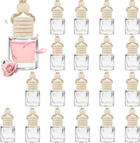 20 Pcs car Diffuser Bottle Set with Wooden Caps,Dropper and Funnel, Clear Diffuser Bottles Empty Bulk Hanging Fragrance Diffuser Pendants for Car Decor，Can DIY Car Air Freshners Diffuser in Kuwait