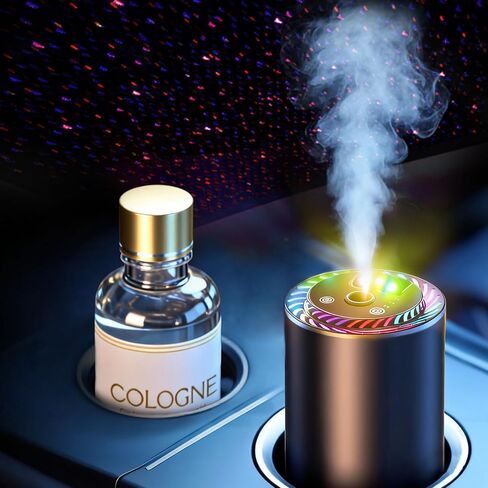 معطر هواء السيارة الذكية مع ضوء النجوم وعبوات الزيت 100 مل، موزع روائح تشغيل/إيقاف تلقائي، 3 أوضاع رذاذ قابلة للتعديل، معطرات كارو قابلة لإعادة الشحن - موزع روائح السيارة (كولونيا + محيط) in Kuwait