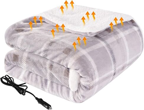 Westinghouse Heated Car Blanket with 3 Heating Levels, 4 Hours Auto Off, 12 Volt Electric Blanket for Car, Truck, SUV, RV, Portable Heated Throw for Camping, Machine Washable, 59" x 43" (Navy) in Saudi Arabia