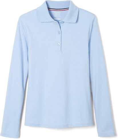 French Toast Girls' Big Uniform Long Sleeve Polo with Picot Collar (Standard & Plus), Light Blue, XX-Large in Saudi Arabia