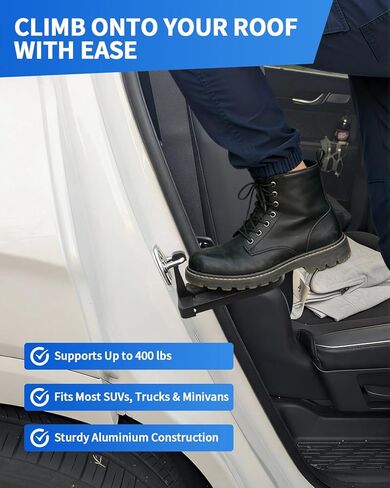 Car Door Step, Aluminum with 400lb Capacity, Anti-Slip Surface, Foldable for Car Roof Access and Roof Racks, Black Step for SUV/Truck in Kuwait