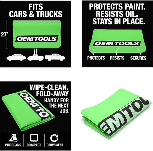 oemtools 24902 غطاء حاجز الفينيل الأخضر، 27 بوصة × 34 بوصة غطاء إصلاح السيارة، واقي حاجز السيارة للميكانيكا، حصيرة تحمل الأدوات في مكانها، الفينيل الثقيل المقاوم للمواد الكيميائية يحمي الأسطح in Kuwait