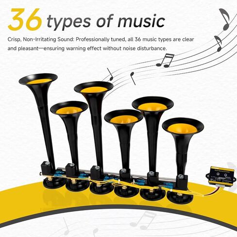 FARBIN Musical Air Horn, 36 Melodies 12/24 Volt, Music Horn 178dB, Switchable 36 Melodies with Controller for Bus, Truck, Train and Heavy Duty Vehicles in Kuwait