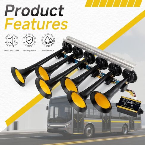 FARBIN Musical Air Horn, 36 Melodies 12/24 Volt, Music Horn 178dB, Switchable 36 Melodies with Controller for Bus, Truck, Train and Heavy Duty Vehicles in Kuwait