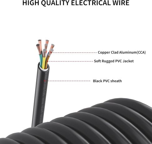 7 Way Trailer Wire Harness Kit 50 Feet – Heavy Duty 14 Gauge 7 Pin Conductor with Color-Coded Stranded CCA Conductors Weatherproof PVC Jacket for RV, Camper, Truck, Boat, Utility Trailer Stranded in Saudi Arabia