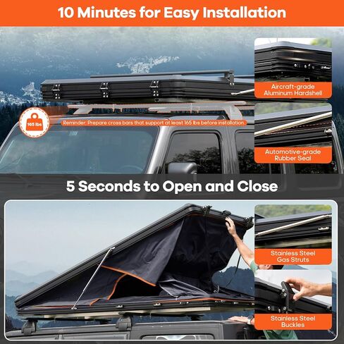 خيمة Adventurer Pro على السطح هيكل صلب مع منفذ USB، مظلة جانبية، رفوف أمتعة وأمطار قابلة للاستبدال للتخييم في 4 فصول، خيمة من الألومنيوم تتسع لـ 2-3 أشخاص على السطح لشاحنة جيب SUV Van Trailer in Kuwait