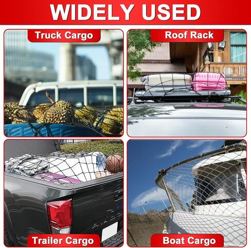 4’x6’ Truck Cargo Net Expands to 8' x 12' with 4"x4" Mesh Grid Super Duty Bungee Heavy Duty Bed Netting for Truck Bed Stretches with 12 Adjustable Metal Carabiners by Cenipar in Saudi Arabia