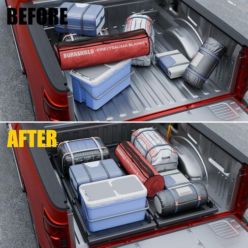 صينية شحن لسرير الشاحنة قابلة للانزلاق متوافقة مع Ford F150 Chevy Silverado GMC Sierra Dodge Ram Toyota Tundra HDPE ملحقات نظام عربة تنظيم انزلاقية خفيفة الوزن (5.2FT+ سرير فقط) in Kuwait