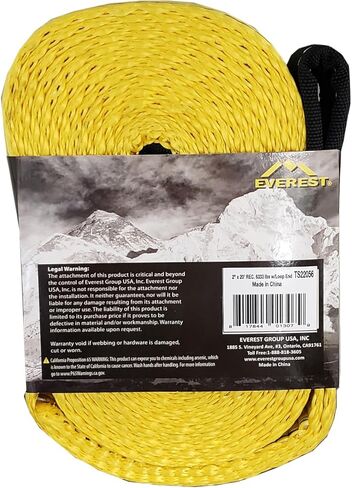 Everest 2" x20' Yellow Recovery Strap 1pk Vehicle Recovery Rope Use for Emergency Towing Rope, Tree Saver, Winch Extension - Roadside Rope - Recovery Equipment in Saudi Arabia