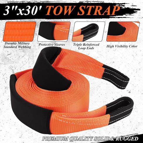 3 Inch Heavy Duty Tow Strap Recovery Kit 30ft Towing Strap, 35000 LBS Break Strength, 3/4" D Ring Shackles(2pcs)+Storage Bag, Tree Saver Strap for Truck Jeep SUV ATV in Saudi Arabia
