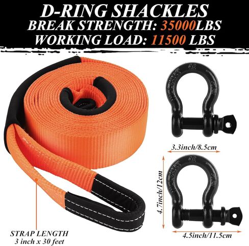 3 Inch Heavy Duty Tow Strap Recovery Kit 30ft Towing Strap, 35000 LBS Break Strength, 3/4" D Ring Shackles(2pcs)+Storage Bag, Tree Saver Strap for Truck Jeep SUV ATV in Saudi Arabia