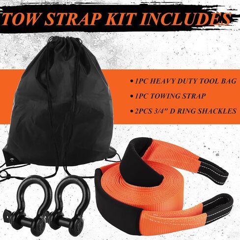 3 Inch Heavy Duty Tow Strap Recovery Kit 30ft Towing Strap, 35000 LBS Break Strength, 3/4" D Ring Shackles(2pcs)+Storage Bag, Tree Saver Strap for Truck Jeep SUV ATV in Saudi Arabia