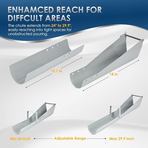 Concrete Mixer Chute Extension Compatible with Mud Mixer MMXR-3221, 18 Inch with Adjustable Angles (15°, 25°, 35°), Replaces MMAC-0133 in Saudi Arabia