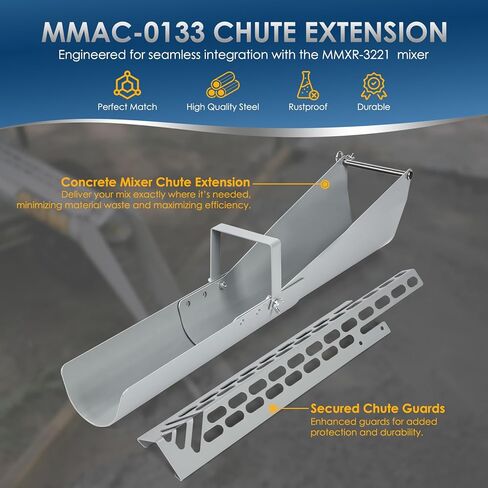 Concrete Mixer Chute Extension Compatible with Mud Mixer MMXR-3221, 18 Inch with Adjustable Angles (15°, 25°, 35°), Replaces MMAC-0133 in Saudi Arabia