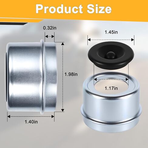 كوب بغطاء غبار لمحور المقطورة مقاس 1.98 سم، 4 قطع من أغطية الشحوم مع 4 مقابس مطاطية إضافية، غطاء غبار يحمل محور المقطورة لمحور عجلة المقطورات 2000-3500 رطل in Saudi Arabia