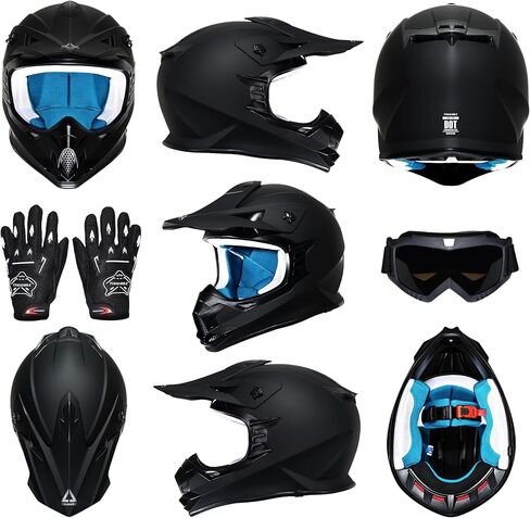 TRIANGLE Adult Dirt Bike Helmet Full Face Motorcycle Helmets with Adjustable Goggles & Gloves - DOT/FMVSS-218 Certified Motocross Helmet for Off-Road ATV BMX UTV in Kuwait