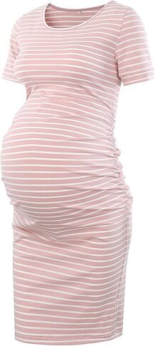 Liu & Qu Women's Maternity Bodycon Ruched Side Dress Casual Short & 3/4 Sleeve Dress for Daily Wearing Or Baby Shower in Saudi Arabia