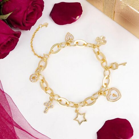 الذهب سحر ربط سوار للنساء في سن المراهقة الفتيات مطلية بالذهب سلسلة سوار مع لطيف استرخى تشيكوسلوفاكيا الحب القلب قفل مفتاح نجمة البرسيم الصليب قلادة سوار قابل للتعديل حزب العصرية Y2K المجوهرات هدية للفتيات in Kuwait