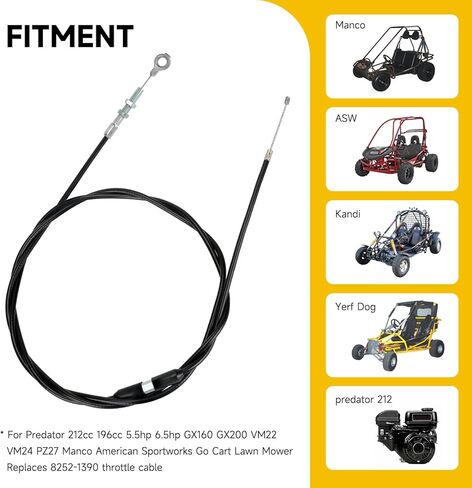 HIAORS 75 inch Go Kart Throttle Cable Kit Compatible with Predator 212cc 196cc VM22 VM24 GX160 GX200 6.5hp 5.5hp Engine Manco ASW American Sportworks Kandi Go Cart with Pedal Return Springs in Kuwait