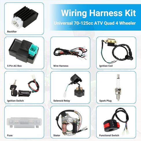 Complete Wiring Harness Kit Compatible with Tao tao Coolster 110cc 125cc 4 Stroke Chinese ATV Quad 4 Wheeler Kazuma SunL NST Roketa Loncin Lifan Baja Vitacci Icebear Buyang Coolsport Parts in Saudi Arabia
