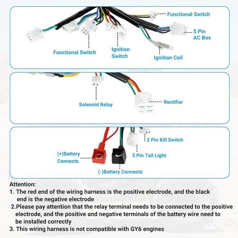 Complete Wiring Harness Kit Compatible with Tao tao Coolster 110cc 125cc 4 Stroke Chinese ATV Quad 4 Wheeler Kazuma SunL NST Roketa Loncin Lifan Baja Vitacci Icebear Buyang Coolsport Parts in Saudi Arabia