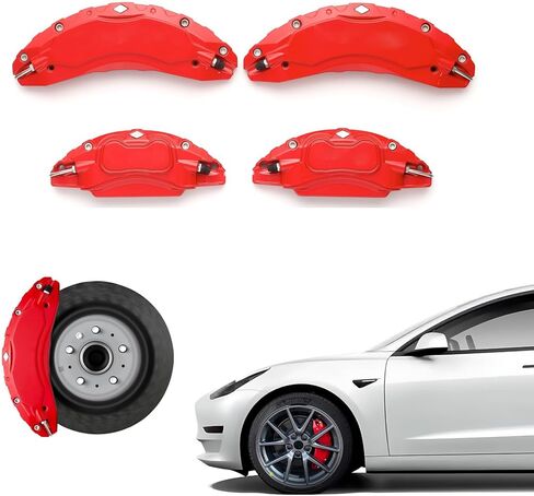 أغطية فرجار متوافقة مع ملحقات Tesla Model Y Juniper، 2025 2026 19 20 بوصة أغطية فرجار الفرامل الأمامية والخلفية - فرامل أمامية وخلفية حمراء (موديل Y Juniper2025-new) in Kuwait
