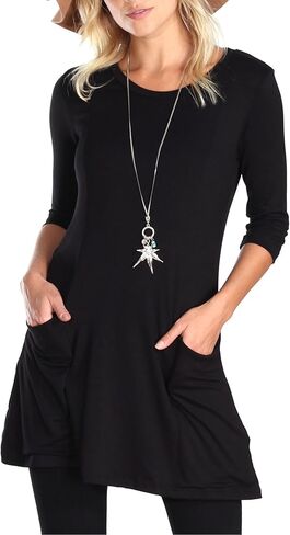 Popana Womens 3/4 Sleeve Tunic Top with Pockets for Leggings Made in USA in Saudi Arabia