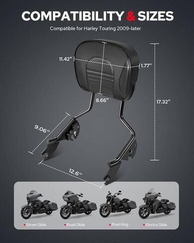 Benlari Passenger Backrest Sissy Bar, Detachable Quick Release Rear Backrest Sissy Bar Fit for Harley Davidson Road Glide Street Glide Road King Electra Glide 2009-2024, Black (Black) in Saudi Arabia