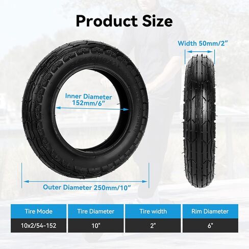 إطار سكوتر 10x2/54-152 متوافق مع سكوتر كهربائي GOTRAX G4 Tour XP GMAX Ultra G3 Plus، إطار 10x2.0 10 بوصة واستبدال الأنبوب الداخلي لأجزاء GOTRAX XR Elite Max E-Scooter in Saudi Arabia