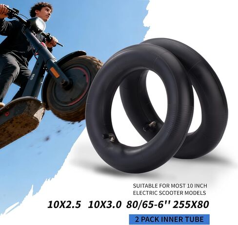 أنبوب داخلي 10 × 2.50 للسكوتر الكهربائي - إطار سكوتر عالي التحمل بوتيل أكثر سمكًا بنسبة 40% مع جذع صمام منحني CR202 بزاوية 90 درجة، توازن ذاتي ذكي 10 بوصة يناسب محرك محور 36 فولت 48 فولت 400 وات 500 وات 800 وات (عبوة من قطعتين) in Kuwait