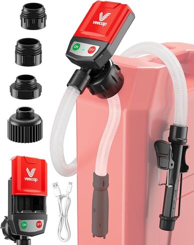 مضخة نقل الوقود الكهربائية الأوتوماتيكية من VEECAP مع إيقاف تلقائي، خرطوم 3.8GPM و51 بوصة و4 محولات حجم يمكن ضخ الغاز مع حماية من التسرب للبنزين والديزل والكيروسين والهدايا للرجال Dad Him - الجيل الثاني باللون الأسود in Kuwait