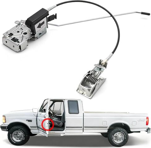 Front Left Driver Side Door Latch Lock Assembly - F4TZ-15219A65-A Replacement for 1992-1997 Ford F150 F250 F350 & 1992-1996 Bronco | Power Door Latch Actuator Motor Cable Rod Kit (LH Side) in Kuwait
