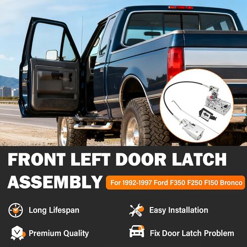 Front Left Driver Side Door Latch Lock Assembly - F4TZ-15219A65-A Replacement for 1992-1997 Ford F150 F250 F350 & 1992-1996 Bronco | Power Door Latch Actuator Motor Cable Rod Kit (LH Side) in Kuwait