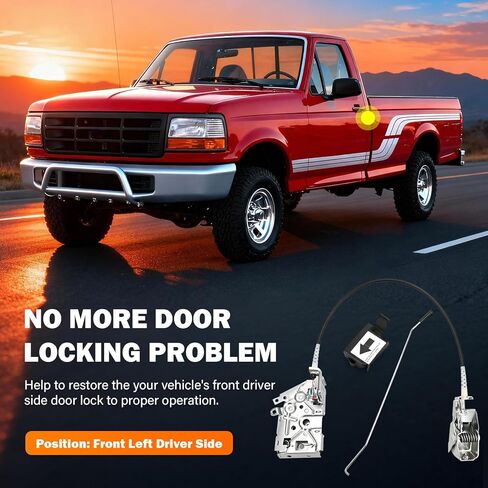 Front Left Driver Side Door Latch Lock Assembly - F4TZ-15219A65-A Replacement for 1992-1997 Ford F150 F250 F350 & 1992-1996 Bronco | Power Door Latch Actuator Motor Cable Rod Kit (LH Side) in Kuwait