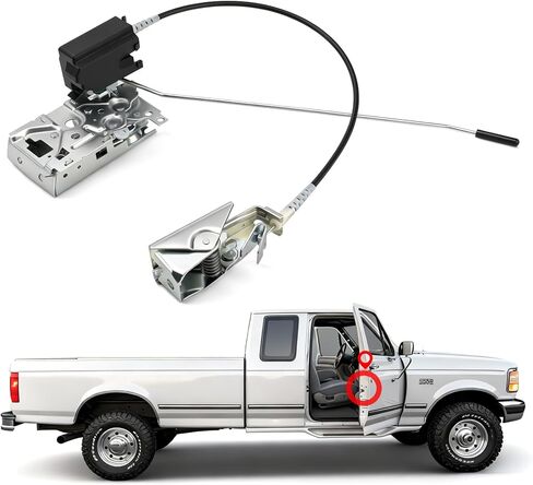 مجموعة قفل مزلاج الباب الأمامي الأيسر للسائق - F4TZ-15219A65-A بديل لـ 1992-1997 Ford F150 F250 F350 & 1992-1996 Bronco | طقم قضيب كابل محرك مزلاج باب الطاقة (الجانب الأيسر) in Kuwait